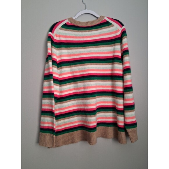 New J. Crew Sweater Wool Blend Womens 3X White Green Pink Tan Striped Soft Cozy - Picture 4 of 8